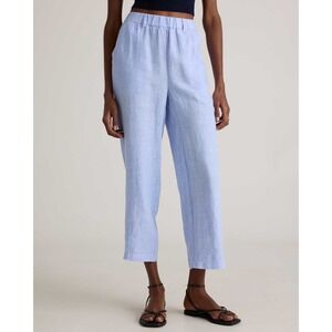 Quince 100% European Linen Pants French Blue Straight Leg Elastic Waist Large
